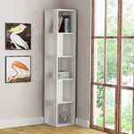 HOCUS PICUS 5 Tier Corner Bookcase with Many Colour Options, 158.9x31.4x31.4cm, Living Room Furniture, Easy to Assemble, Book Storage, Display Unit (White)