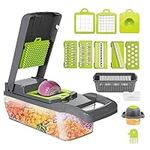 Vegetable Chopper Cutter Slicer Multifunctional 13-in-1 Food Veggie Onion Potato Fruit Chopper Cutter Dicer with Container, 8 Interchangable Blades, Hand Protector, Drain Strainer, Cleaning Brush