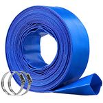 VEVOR Backwash Hose, 2 in x 50 ft, Heavy-Duty PVC Flat Pool Discharge Hose with Clamps, Weather and Burst Resistant, Compatible with Pumps, Sand Filters, for Swimming Pools Waste Water Draining, Blue