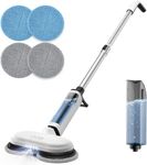 iDOO Cordless Electric Mop, Dual-Motor Electric Spin Mop, Floor Scrubber Spray Mop with Transparent Water Tank, Floor Cleaner for Tile, Hardwood, Marble, Polisher with LED Headlight, Reusable Mop Pads