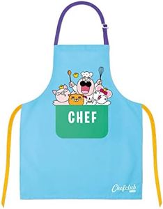 Chefclub Kids Apron, 100% Cotton Cooking & Baking Apron for Children - with Pocket, Adjustable Neck Strap, Waist Tie - For Kids Cooking, Baking, Painting Kitchen Bib Apron, One-Size (Blue)