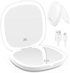 WOBSION Rechargeable Lighted Travel Makeup Mirror,1x/10x Compact Magnifying Mirror with Lights,Portable for Bag,4inch,Gift,White