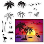 CRASPIRE Palm Trees Clear Stamps for Card Making Decoration Scrapbooking, Flamingos Silicone Rubber Stamp for Greeting Cards Photo Album Diary Decor DIY Craft