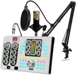 hosabely Podcast Equipment Bundle Audio Mixer with XLR Microphone Kit for Live Streaming, Podcasting, Recording, Gaming, PC, Guitar (White)