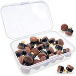 RIVIEVAL 24Pcs Screw on Tips, 10mm Cue Tips Pool Billiard Cue Tips Replacement with Storage Box for Pool Cues and Snooker-Brown