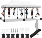 DWVO 10x20 Pop Up Heavy Duty Canopy Tent with Wheeled Carry Bag, 4 Ropes, 12 Stakes, 2 Blank Banners & 6 Sandbags for Patio, Party, Exhibition, Commerce (White)