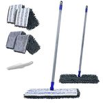 MASTERTOP Floor Mop, Two Sided Flat Mop with 50" Long Handle - Microfiber Dust Mops for Hardwood, Laminate, Vinyl, Tile Floors Cleaning, 4 Reusable Washable Pads & 1 Scrubber