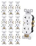 AIDA Duplex Receptacle Wall Outlet, 20Amp 125V Wall Outlet, Residential, 3-Wire, Self-Grounding, UL Listed, Side Wire Only, White (10 Pack)