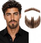 HC Honey Coco Brown Human Hair Fake Goatee & Mustache Set with Adhesive