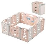 MonBébé Baby Playpen 14 Panels Foldable Baby Safety Play Yard with Gate and Lock Assembly-Free Kids Activity Centre Shape Changeable Play Area for Toddlers (Pink)