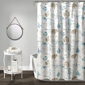 Lush Decor Blue 72 ' X 1 Harbor Life Shower Curtain, 72" x 72", Blue & Taupe