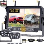 Dual Wireless Backup Camera for RVs: Plug and Play Pre-Wired for Furrion System - 7 Inch 4 Split Screen Wide View Recording Rear View Camera for Trailer Camper Motorhome with Stable Signal