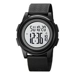 SKMEI Men Digital Sports Watch Ultra-Thin Large Face Waterproof Wrist Watches for Men with Stopwatch Countdown Timer Alarm Function Dual Time LED Back Light, 1895-Black White-F, 1.81*1.57*0.39 inch,