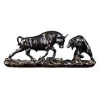 predolo Bear and Bull Statue, Bull and Bear Fight Figurine, Collection Ornament Fine Workmanship Decor Cow Sculptures for Bookcase, Investor Gifts, Copper 40x11x15.5cm