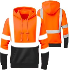 W&H High Visibility Warm Hoodie Class3 Hi Vis Reflective Construction Work Safety Sweatshirt with Pocket for Men Black Bottom 2XL