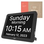Robin Clock With Day and Date for Elderly, Digital Calendar Clock for Seniors With Dementia, Extra Large 15" Bedside Clock, Alzheimer's Products, Black