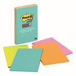 3M Post-it Super Sticky Lined Notes | 2X Sticking Power | 4 Pads x 45 Sheets | 4" x 6" | Notes, Reminders, Study, School and organizing | Bright Neon Colours