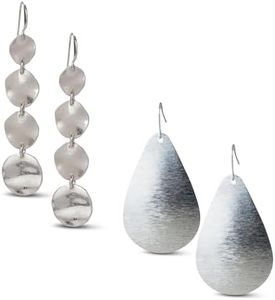 SPUNKYsoul Boho Earrings Bundle – Multi-Layered Gold & Silver Disc Earrings + Brushed Silver Teardrop Earrings – Lightweight, Chic Jewelry for Every Free Spirit