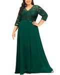 Miusol Women's Formal Floral Lace V Neck Plus Size Bridesmaid Party Maxi Dress, Dark Green, XX-Large Plus