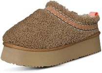 Women's Platform Slippers Fleece Lined Cotton Slippers Winter, Brown, 8