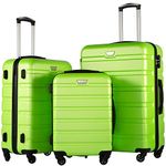 COOLIFE Suitcase Trolley Carry On Hand Cabin Luggage Hard Shell Travel Bag Lightweight with TSA Lock and Durable 4 Spinner Wheels (Apple Green, 3 Pcs Set)