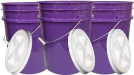 House Naturals 5 Gallon Purple Food Grade BPA Free, Made in USA, Plastic Bucket with Screw On Air Tight lid, (Pack of 3) (Purple Buckets with White Lids)