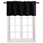 JIUZHEN Blackout Valance Short Curtains for Kitchen - Rod Pocket Valances Solid Curtains for Small Window Living Room Bedroom Darkening Bathroom, 52 x 18 Inch Length,Black,1 Panel