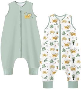 Chilsuessy 2er Pack Baby Schlafsack Sommer mit Füßen 1 Tog 100% Baumwolle Kinder Sommerschlafsack für Jungen und Mädchen, 1 Tog/Hellgrün + Löwenwald, 80cm/Baby Höhe 90-100cm