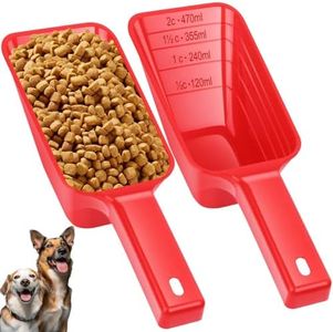 2 Cup Dog Food Scoop(2 Pack), Plastic Pet Food Scoop with Measuring Lines for Accurate Pet Food Portions,Dishwasher Safe (Red)