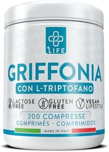 GRIFFONIA Triptofano Alto Dosaggio Piulife® 200 Compresse Da 400mg, 80mg L-triptofano Precursore della Serotonina, Sonnifero Potente Naturale Dormire Meglio, Integratore Buon Umore, Ansia E Stress