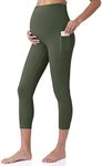 POSHDIVAH Women's Maternity Capri Leggings Over The Belly Pregnancy Workout Active Stretchy Pants with Pockets Army Green Medium