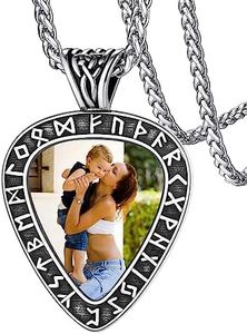 Personalized Engraved Picture Necklace Heart Shaped Custom Photo Pendant Norse Runes Necklaces with Picture Inside Vintage Memorial Jewelry