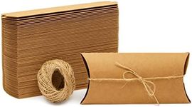 100-Pack Pillow Boxes with Jute Twine - Kraft Paper Pillow Box for Jewelry, Wedding Party Favor, Pen, Gift Card (7.5x3.7 In)