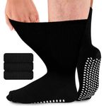 inaWarm Diabetic Girp Socks for Men Women, 3 Pairs Non Slip Soft Extra Wide Top Sock for Swollen Feet Ankle Leg, 90% Cotton Hospital Breathable Slipper Socks Black 9-12