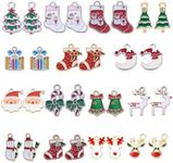 SUNNYCLUE 1 Box 32pcs Christmas Enamel Charms Pendants for Necklace Bracelet Earring Jewelry Making Christmas Tree Decoration Xmas Tree Snowflake Snowman Reindeer Charms, Silver Golden Plated