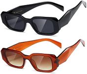 Kimorn Rectangle Sunglasses for Women Men Trendy Retro Trendy Sun Glasses 90’s Vintage Square Frame K1307, Black+Amber Frame Gradient Brown Lens, One Size