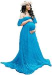 SICILY Women's Lace Off-Shoulder Long Maternity Dress Plus Photography (XL, Light Blue)