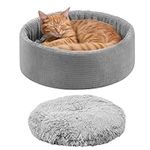 Navaris Cat Bed - Soft Plush Doughnut Dog Bed w/Separate Cushion - Fully Washable with Removable Cover - Cat Beds for Pets 50cm in Grey