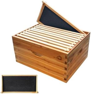 Festisoul 10 Frame Deep Beehive Box, Beeswax Coated Cedarwood Langstroth Bee Hive for Beekeeping, Deep Brood Box with Frames and Foundations, Dovetail Joints