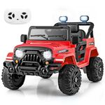 Costzon 12V Kids Ride on Truck Car, Electric Vehicle w/Remote Control, Threaded Wheels, 3 Speeds, LED Lights, Music, Horn & Wireless Connection, Battery Powered Ride on Toy for Boys & Girls 3+ (Red)