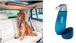 Bundle of PetSafe Happy Ride Dog Car Zipline - Back Seat Leash + Kurgo Gourd 2 in 1 Dog Travel Water Bottle, Pet Water Bottle, Portable Water Dish for Dogs, PVC/BPA Free, Dishwasher Safe, Holds 24 oz