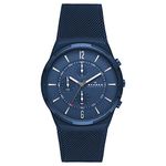 Skagen Watch for Men Melbye Chronograph, Quartz Chronograph movement, 42mm Ocean Blue Recycled Stainless Steel (At Least 50%) case with a Stainless Steel Mesh strap, SKW6803