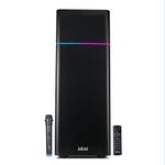 AKAI Ultraboom-60 High Bass Bluetooth Speaker with 60W RMS Output, Wireless Mic, Multicolour LED Lights, and Wooden Cabinet (Black)