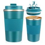 Senshuomy Travel Mug, Insulated Coffee Cup with Leakproof Lid, Reusable Coffee Cups Travel Cup, Stainless Steel thermaol Mug for Hot Cold Drinks (Blue 380ml)