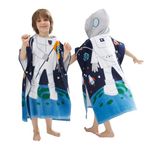 Kids Beach Pool Bath Hooded Poncho Towel,BANGSAUR 100% Cotton Surf Changing Towels Wrap, Baby Toddler Girl Boys 3-12 Years (Astronaut,5-9Years/Height:43"-51";110-130cm)