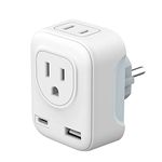 European Travel Plug Adapter, Redagod Canada to EU Plug Power Adapter Converter with 2 American Outlets 1 USB Ports & 1 USB C International Power Adaptor for France, Germany, Greece, Italy, Spain