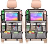 YooGoal Car Seat Organizer, 2 Pack Backseat Car Organizer for Kids, Car Back Seat Protector Car Travel Accessories with Pad Tablet Holder and 9 Storage Pockets, Grey