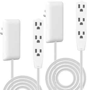 LIDER Flat-Face Outlet Extender, 3 Receptacles, 8ft Cord, 1625W, 2-Pack
