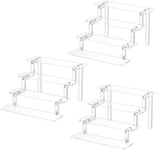 WINKINE Acrylic Stands for Display, 3 Pack Display Shelf Riser Compatible with Funko Amiibo POP Action Figures, 4 Tier Acrylic Displays, Tabletop Acrylic Display Risers for Decoration and Organizer