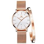 OLEVS Ladies Watch Rose Gold Stainless Steel Mesh Strap Ultra Thin White Face Waterproof Japanese Quartz Dress Date Women Wrist Watch